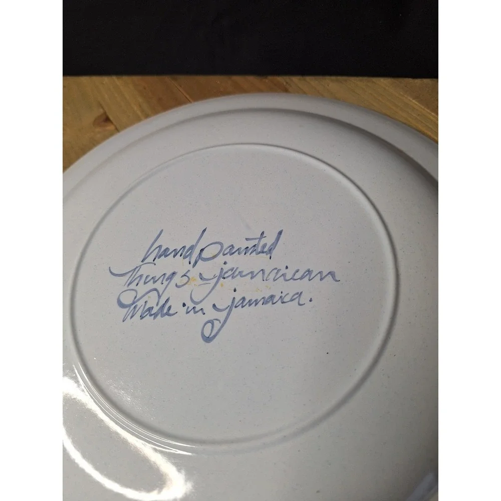 Things Jamaican Hand Painted Port Royal 1692 Sailing Ship Plate Blue White 10+
